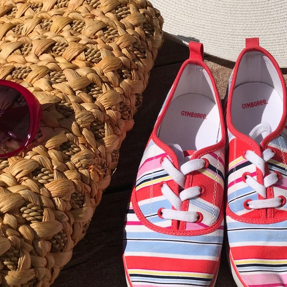 🌸 SALE 📦 3x$10 Cute colorful Gymboree Girls Striped Tennis Shoes Size 3 - Picture 5 of 7
